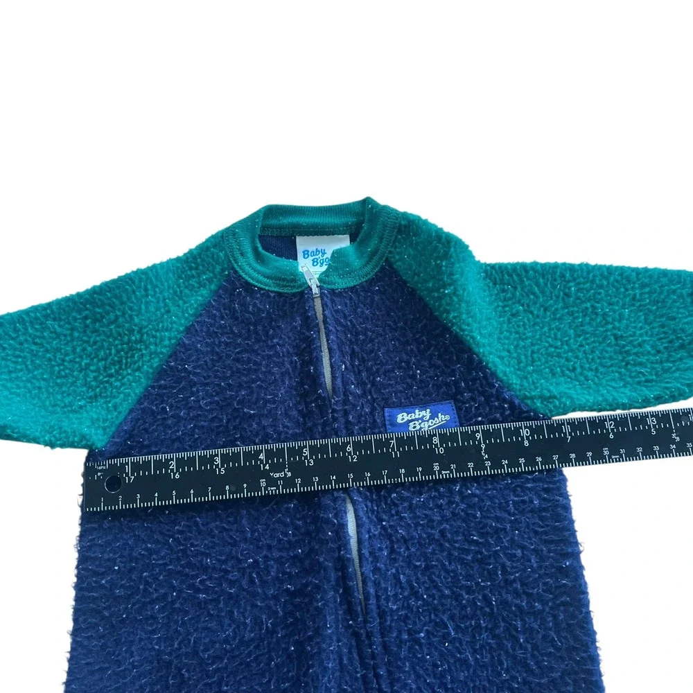 Baby Bgosh by OshKosh 6 Month Green Blue Fleece Footed Sleeper Front Zip Vintage